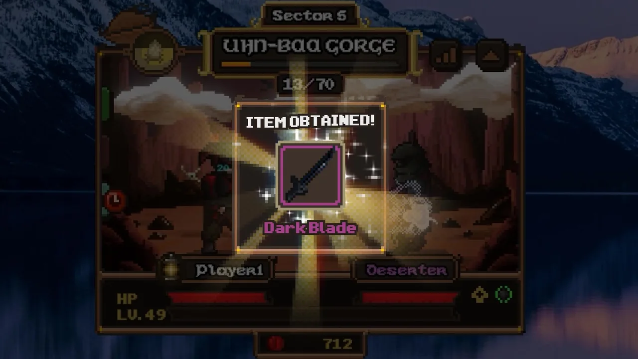 Lootborne screenshot: an item obtained popup inside the Darkdeep sector